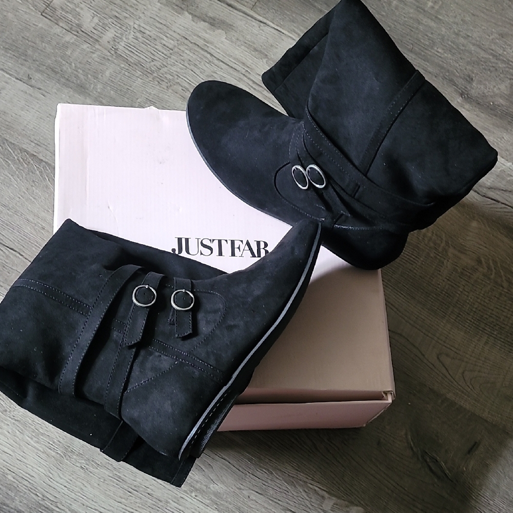 JustFab Black Suede Knee High Booties